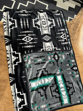 Load image into Gallery viewer, Grey Teal Aztec/ BW Aztec Blanket
