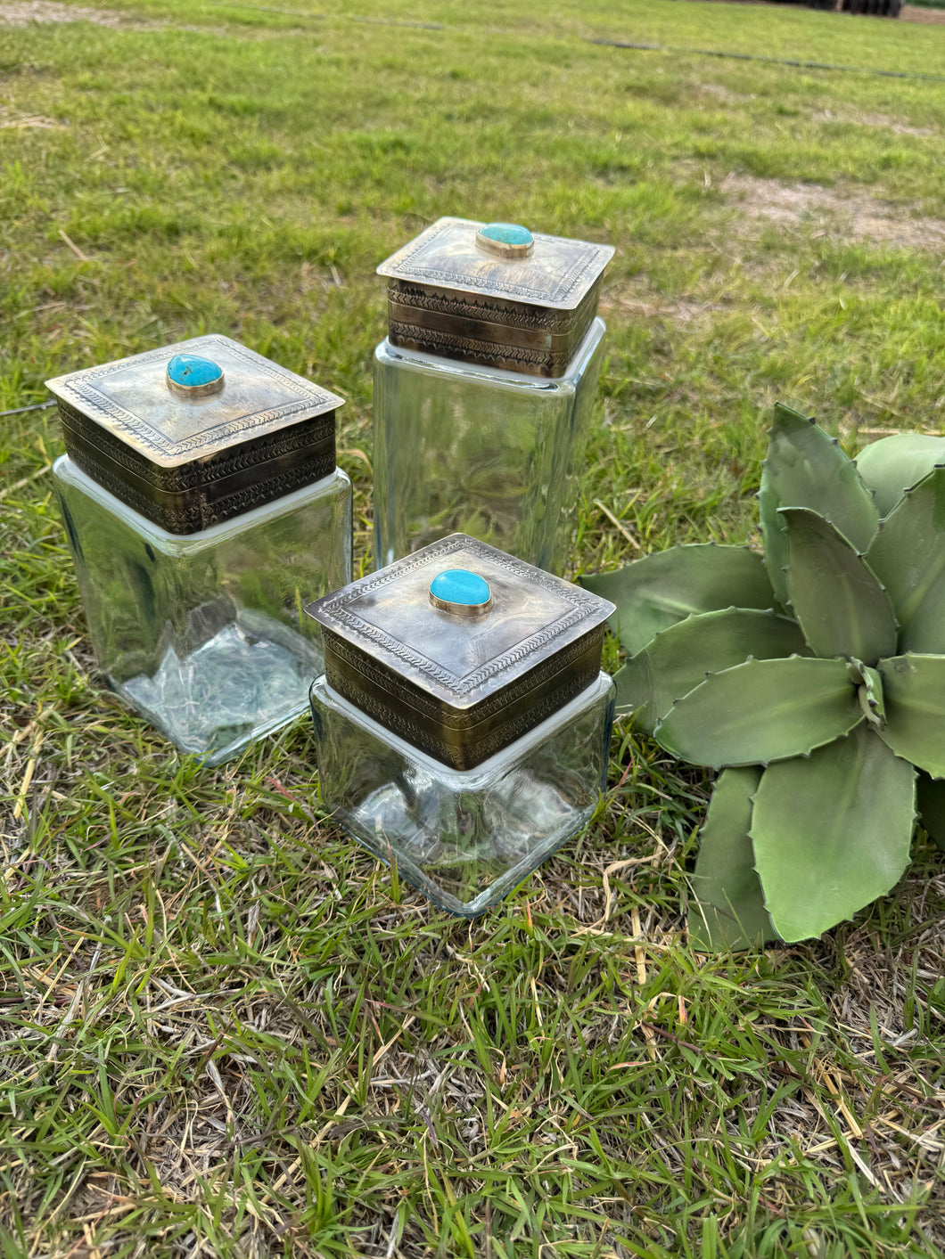 Medium Glass Canister w/ Silver & Turquoise