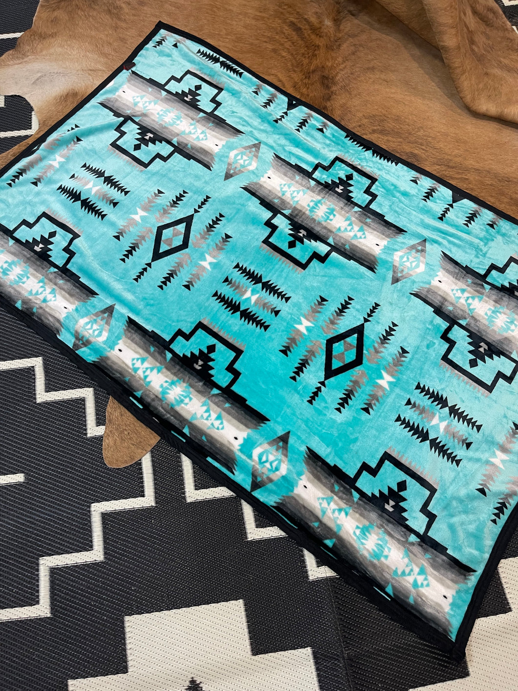 Turquoise BW/ BW Aztec Blanket