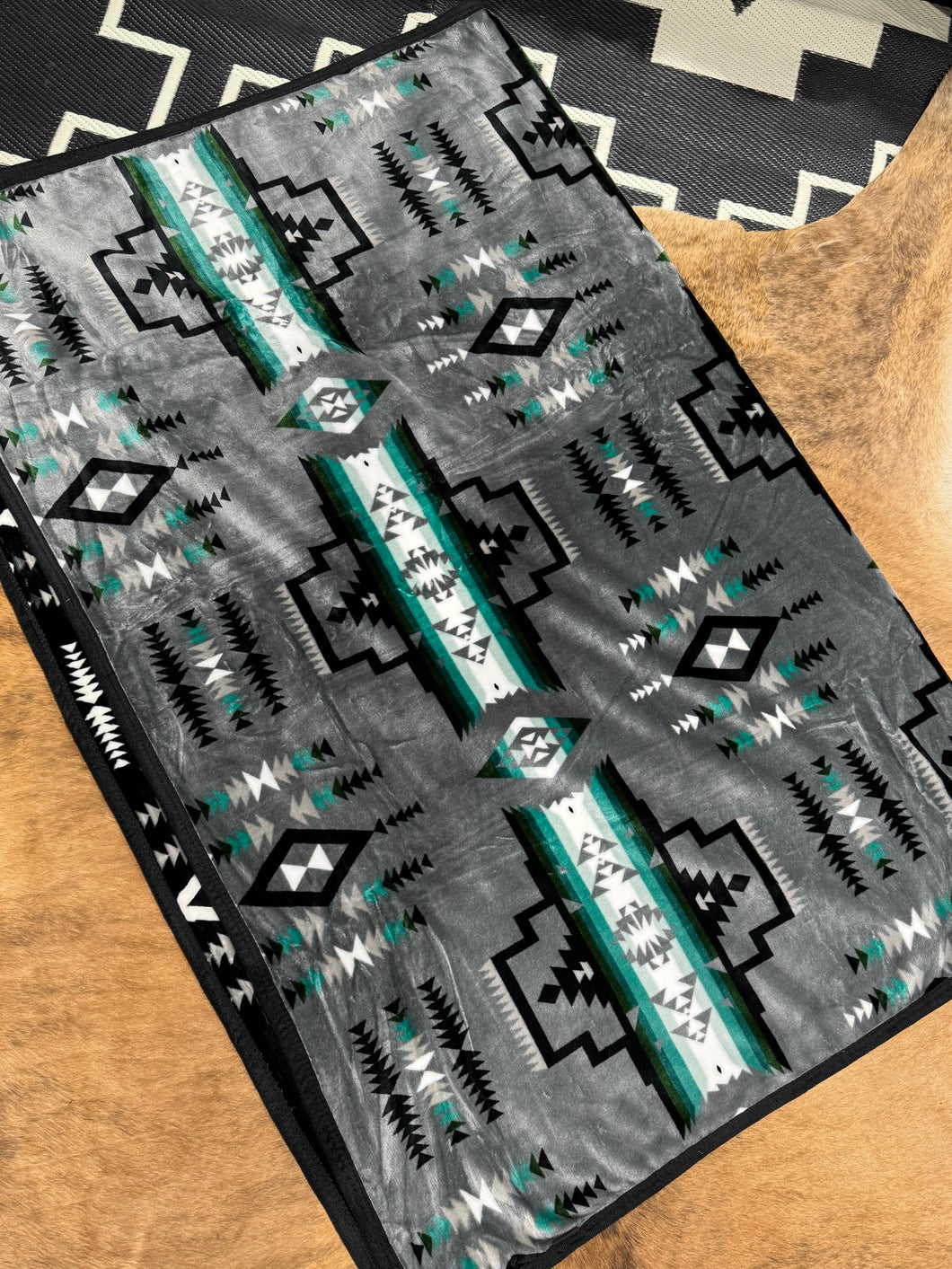 Grey Teal Aztec/ BW Aztec Blanket