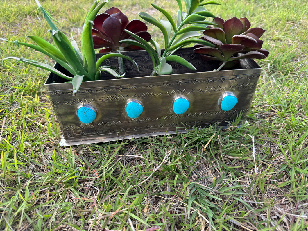 Stamped Planter w/ Turquoise
