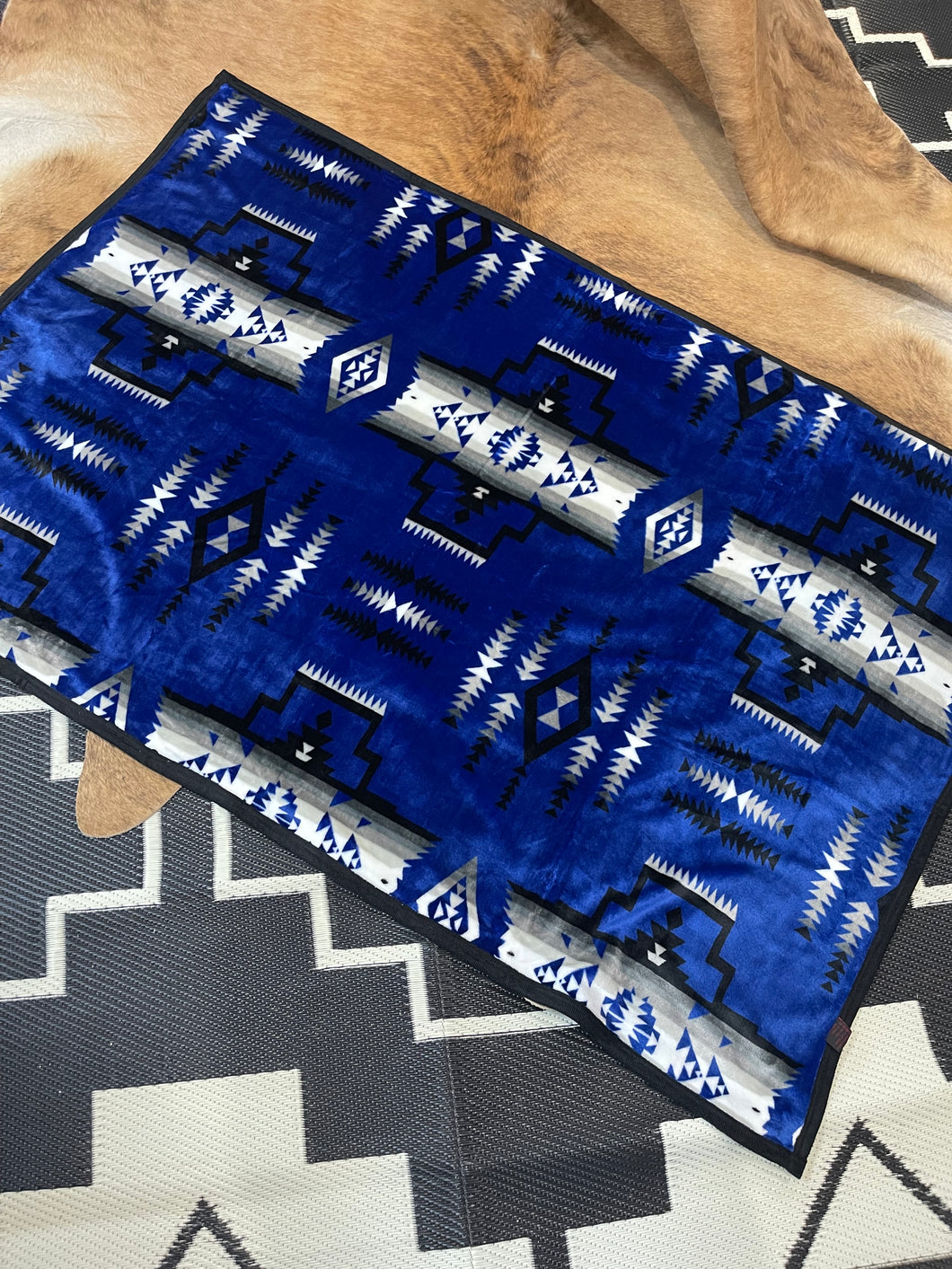 Royal Blue BW/ Black Multi Aztec Blanket