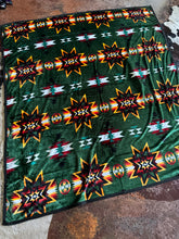 Load image into Gallery viewer, Hunter Green Multi Colored Star Blanket
