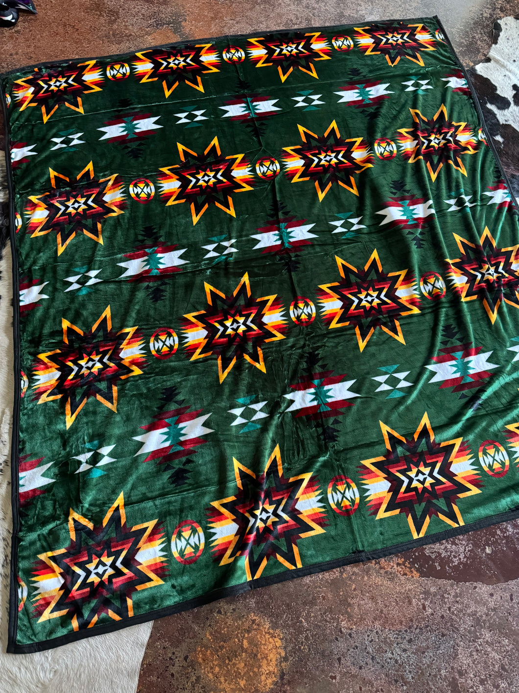 Hunter Green Multi Colored Star Blanket